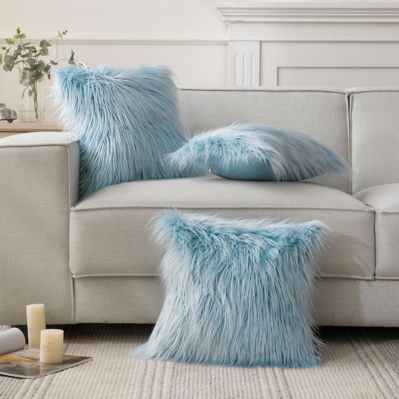 Phantoscope Faux Fur Solid Decorative Pillow Cover Fluffy Throw Pillow Mongolian Luxury Fuzzy Pillow Case Cushion Cover for Bedroom and Couch,Light Blue 12 x 20 Inches - Image 5